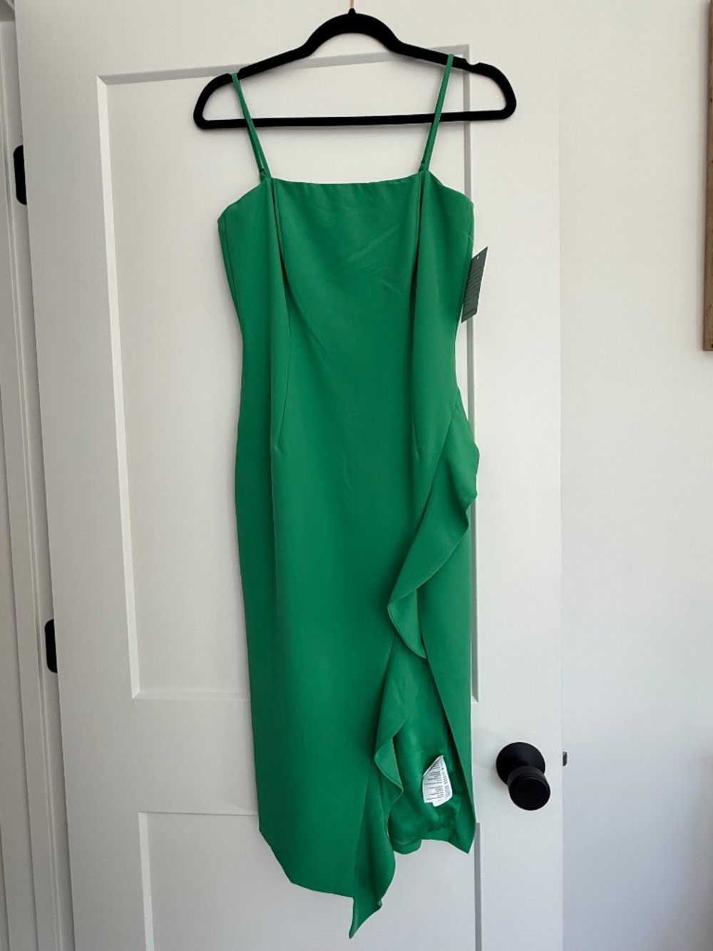 NWT - Bardot Emerald Green Ruffle Midi Dress Size 6 Spaghetti Strap Cocktail